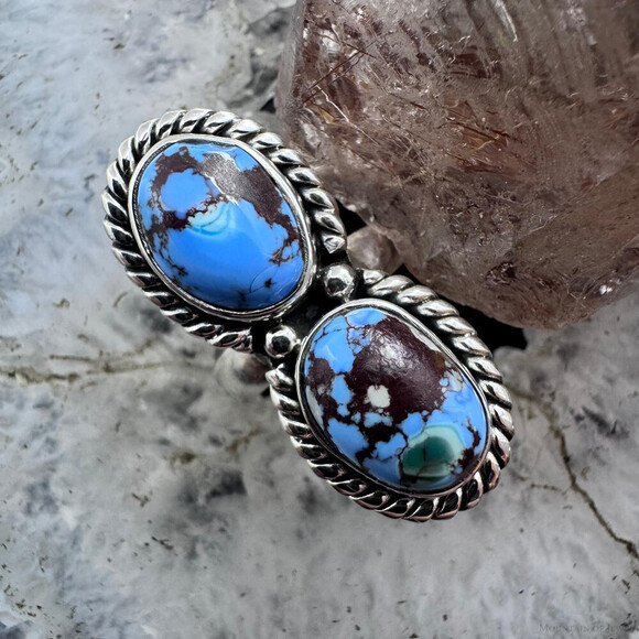 Sterling Silver Southwestern Style 2 Golden Hill Turquoise Ring Size 5 For Women - Picture 1 of 10